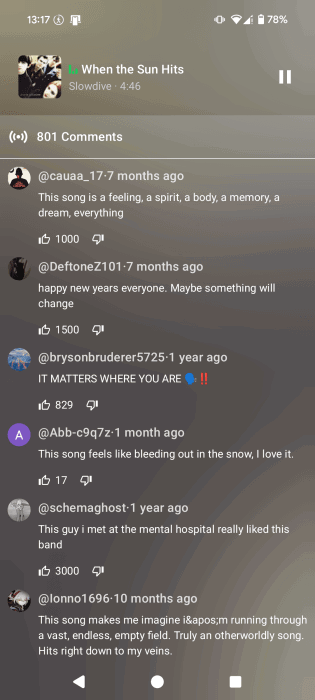 Affichage des commentaires pour la vidéo dans l'application Simpmusic sur Android.