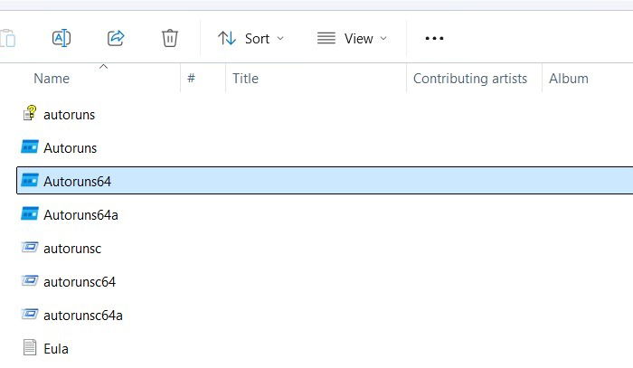 Exécuter le fichier Autoruns64 à l'intérieur du dossier zippé.
