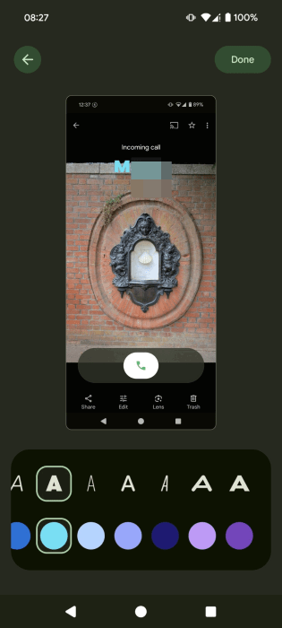 Modification de la police et de la couleur de la carte d'appel dans l'application téléphonique par Google.