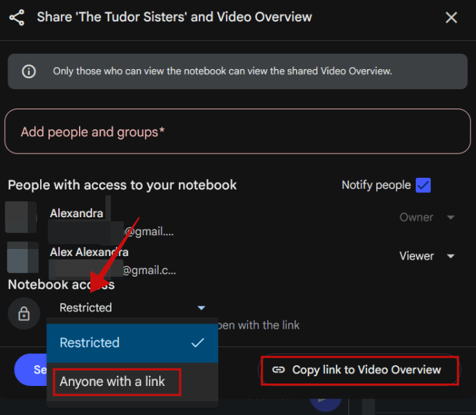 Copie de lien vers une vue d'ensemble vidéo dans Notebooklm.