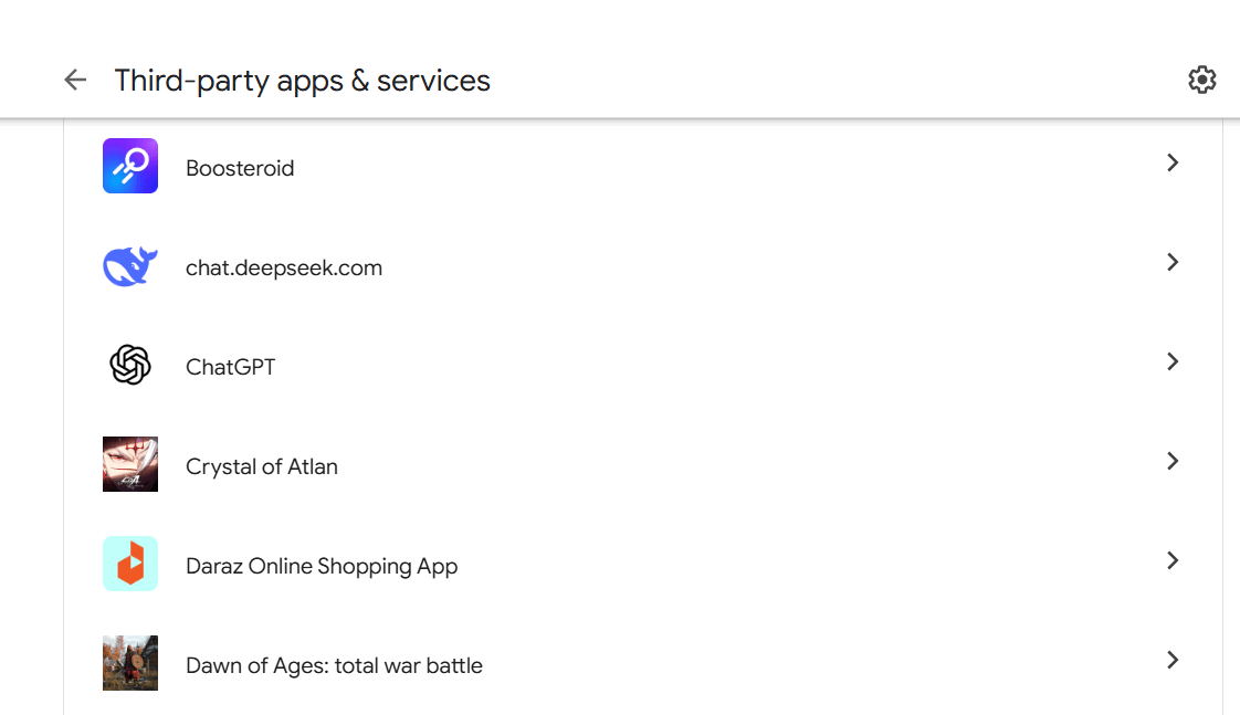 Liste des applications connectées Google Compte connecté