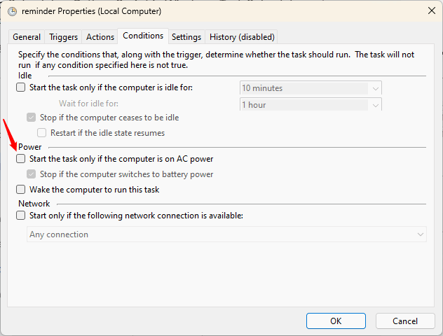 Mettre à jour les propriétés de la tâche conditionnelle