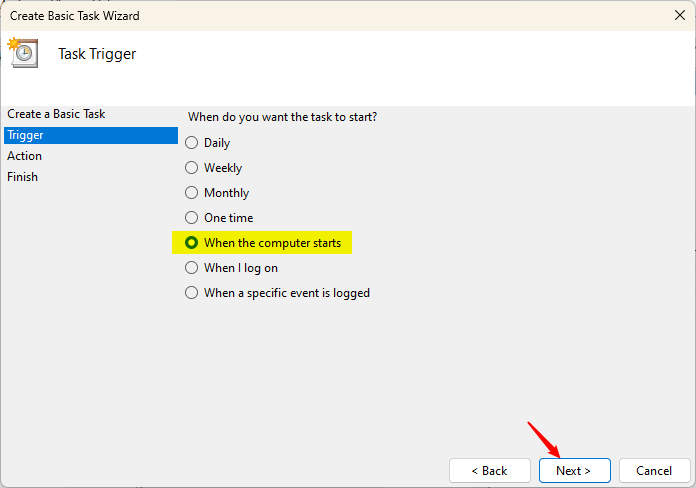 Lorsque vous voulez que la tâche commence