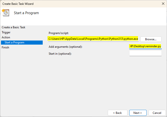 Spécifiez le chemin exécutable Python