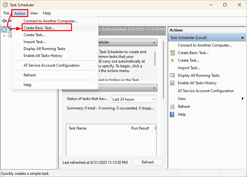 Créer une tâche de base