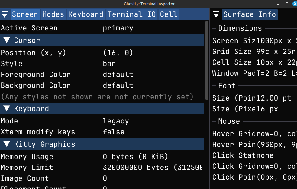 Fenêtre d'inspecteur de terminal fantôme