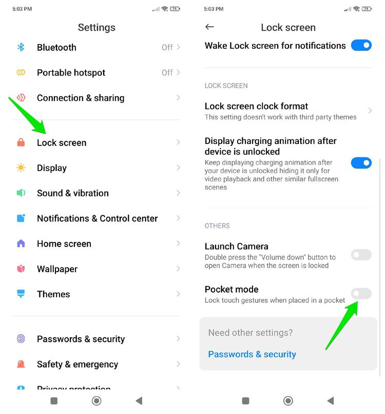Mode de poche désactivé sur Android