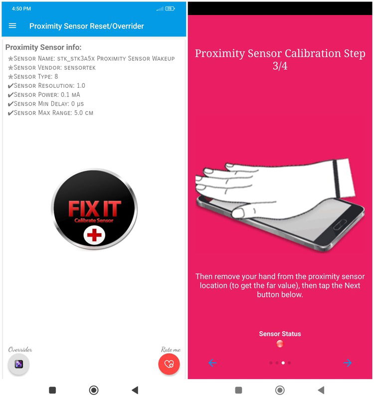 Réinitialisation du capteur de proximité