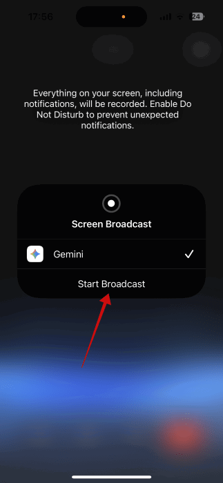 Accepter de partager l'écran avec Google Pop-up sur iOS.