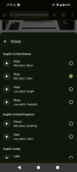 Sélectionner une autre voix pour lire les articles à haute voix dans Chrome sur Android.