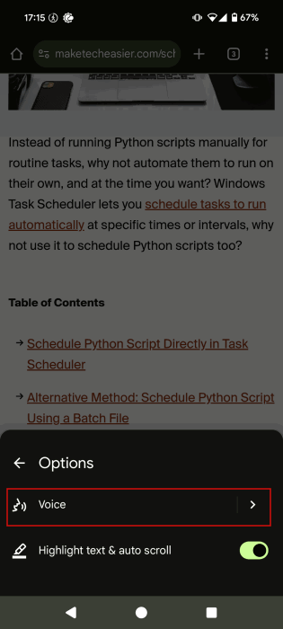 Appuyer sur "Voix" Dans la barre de lecture de Chrome sur Android.
