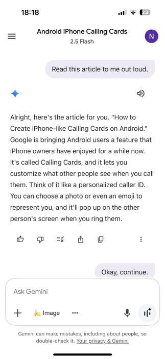 Transcription de la conversation en direct avec les Gémeaux sur iPhone.