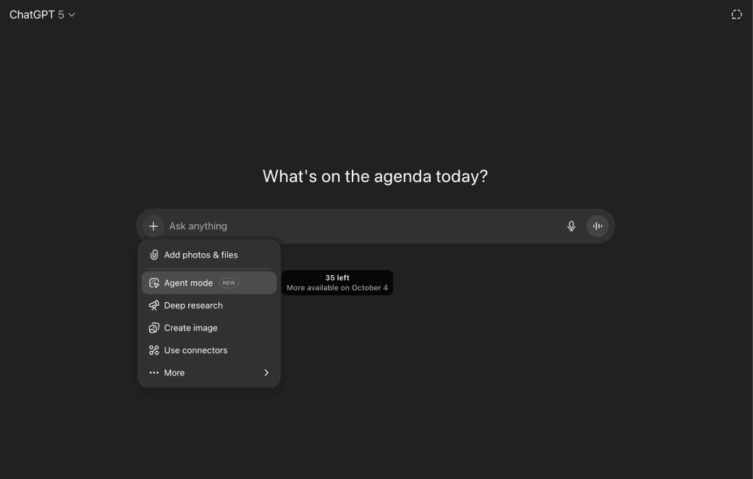 Mode agent chatgpt dans l'application Web