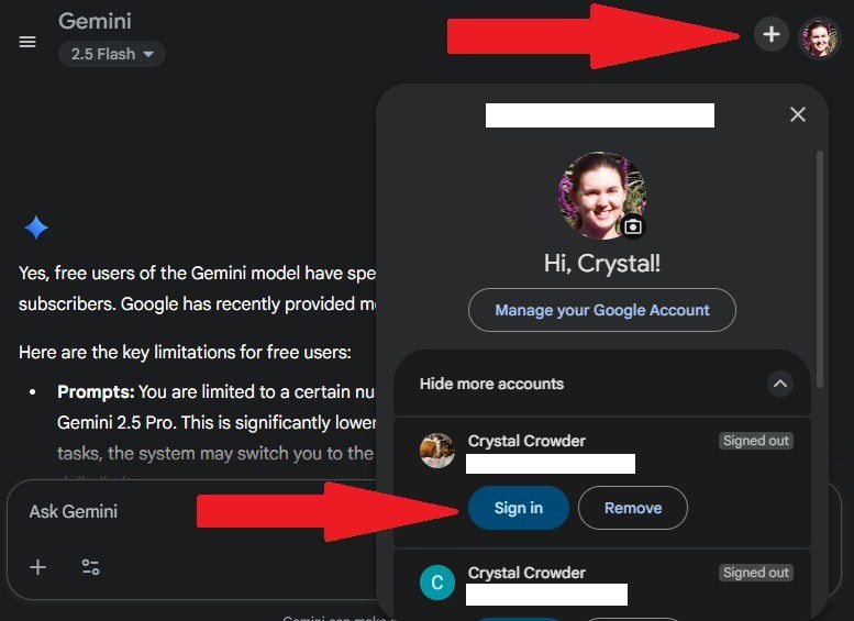 Changer de comptes Google.