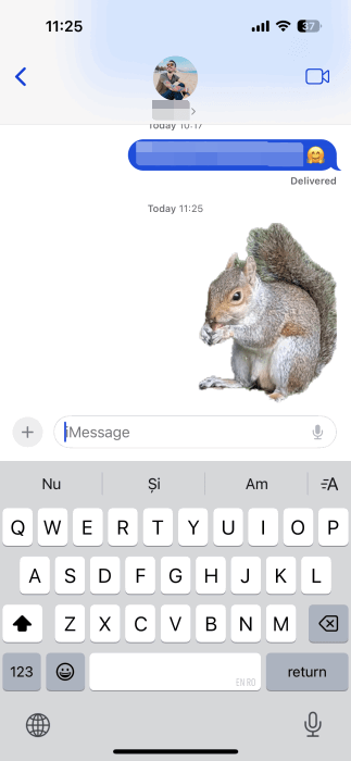 Autocollant créé avec Google Photos collé dans l'application Messages sur iOS. 