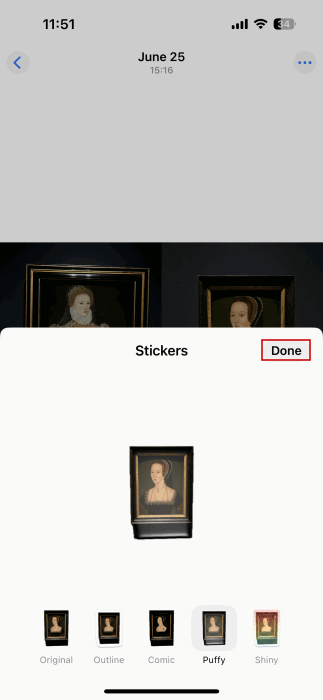Enregistrer l'autocollant avec effet dans l'application Photos sur iOS. 