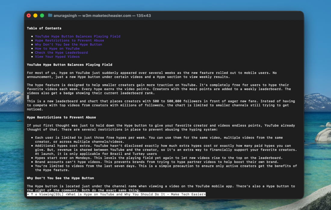 Page Web dans W3M