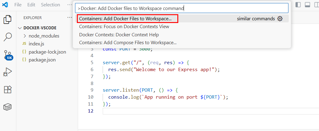 Ajouter des fichiers docker à l'espace de travail