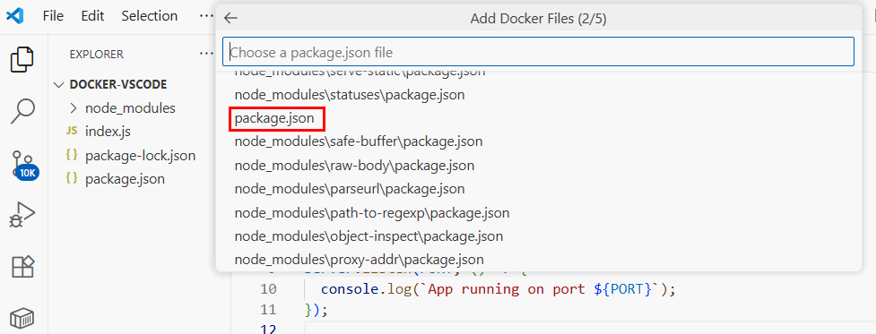 Sélectionnez le fichier JSON du package