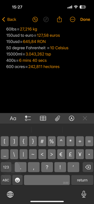 Conversions de calculatrice d'iPhone