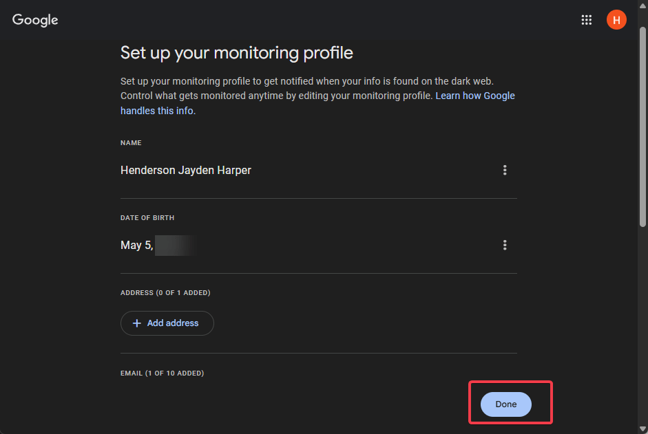 Entrez les informations personnelles pour la numérisation