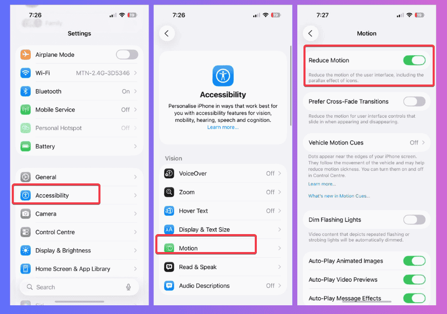 Activer la réduction du mouvement
