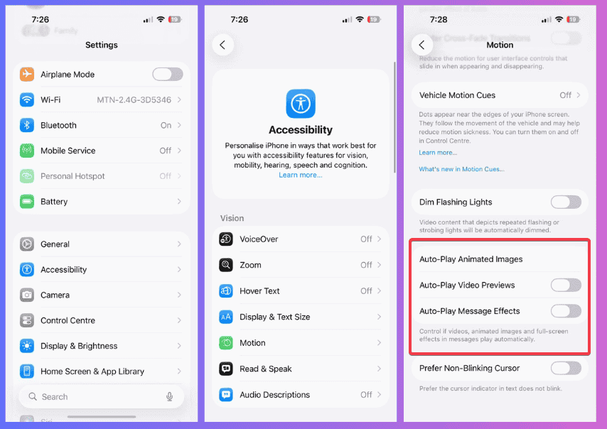 Désactiver l'effet du message de jeu automatique et les images animées 
