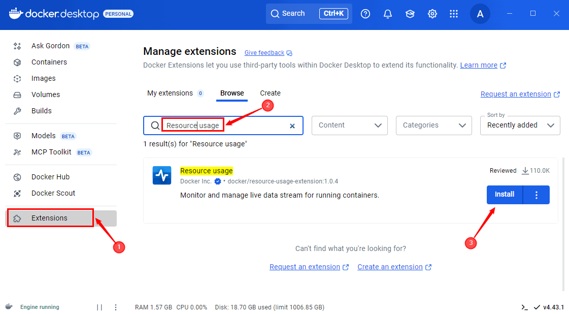 Installez l'extension d'utilisation des ressources