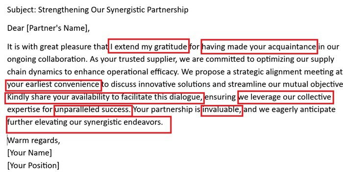 Un e-mail commercial inspiré de Chatgpt verbeux.