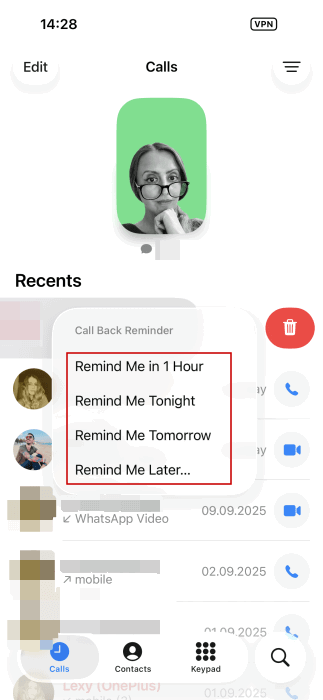 Définition de la minuterie pour le rappel de rappel dans l'application téléphonique sur iPhone.