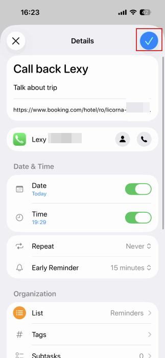 Édition de rappel rappel sur iPhone. s