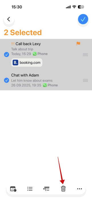 Suppression de plusieurs rappels dans l'application Rappels sur iPhone.