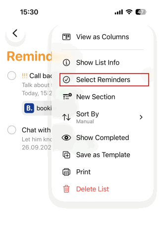 Rappels de rappel iOS SELECT REMINDERS
