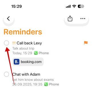 Rappels de rappel iOS Vérifiez comme complet