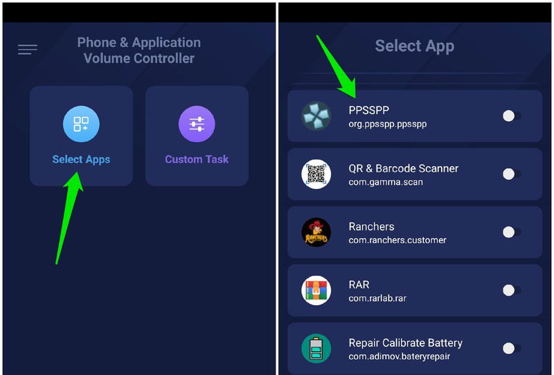 Liste des applications dans App Volume Controller