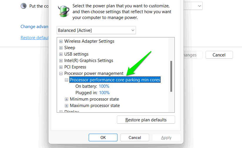 Section de gestion de l'alimentation des options d'alimentation Windows