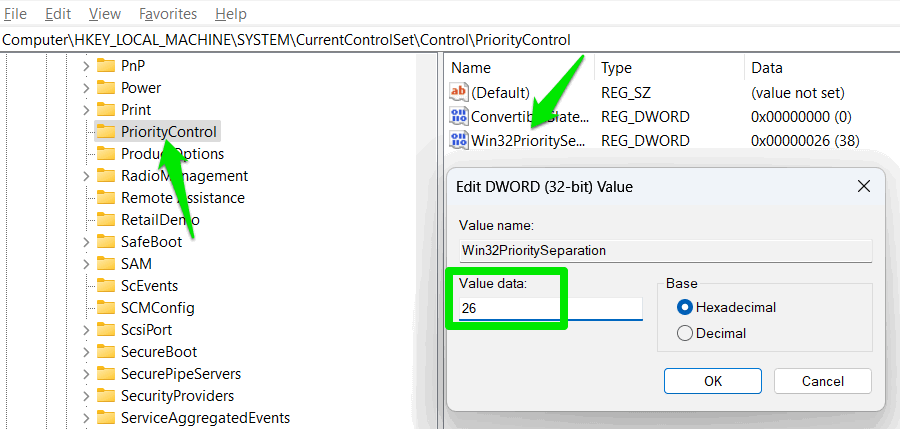 Clé de séparation prioritaire Win32 dans le registre Windows