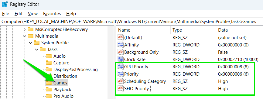 Paramètres du mode jeu dans le registre Windows