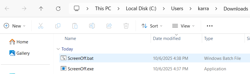 Fichiers exe et bat de l'application ScreenOff