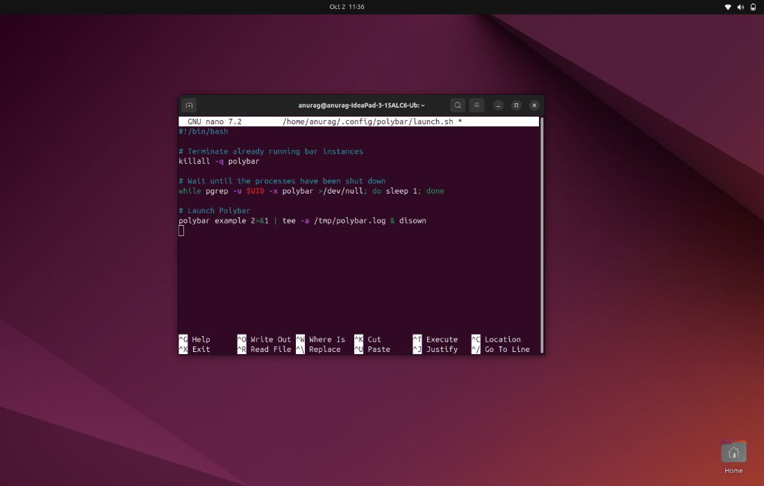 Paramètres de démarrage de Polybar
