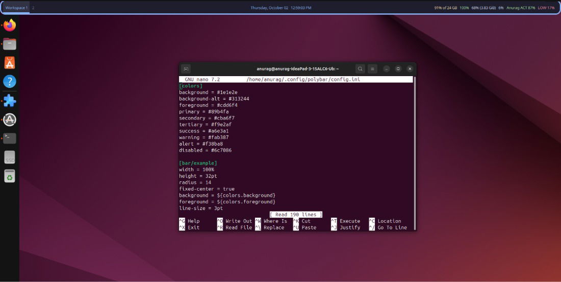 Personnalisation du fichier Polybar IN