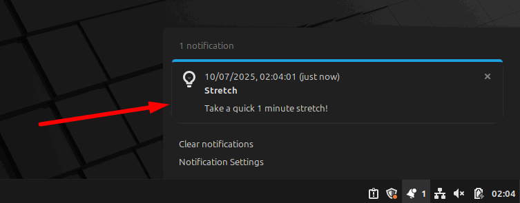 Affichage d'un rappel sur le centre de notifications