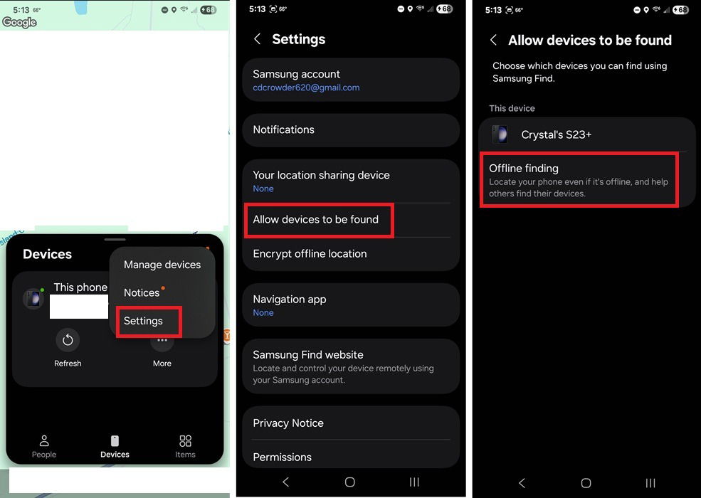 Activer la recherche hors ligne dans Samsung Find.
