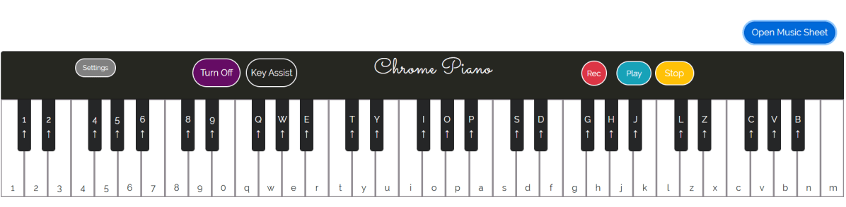 Vue de l'extension musicale Chrome Piano dans l'onglet Chrome.