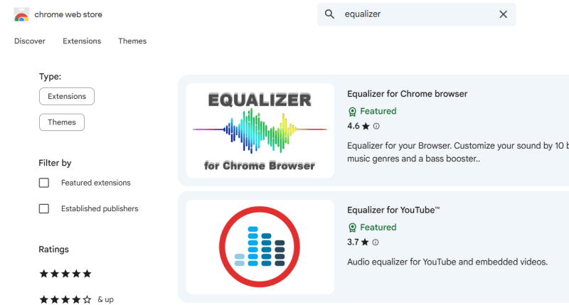 Recherche d'extensions dans le Chrome Web Store.