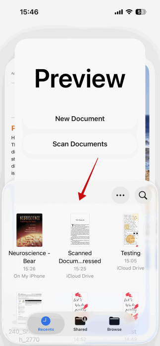 Affichage de fichiers à partir de l'application Fichiers à l'aide de l'application Aperçu sur iPhone.
