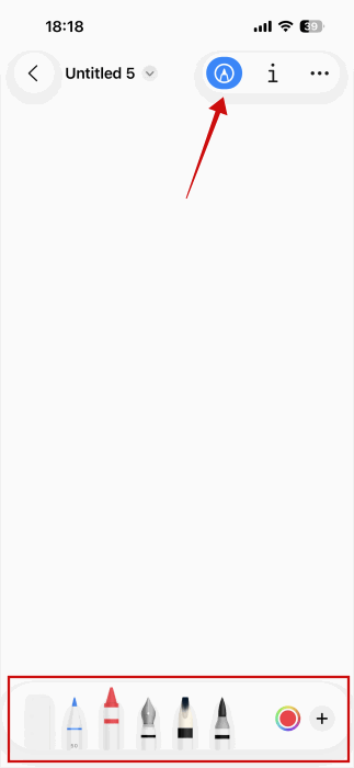 Affichage des options du stylet dans l’application Aperçu sur iPhone.