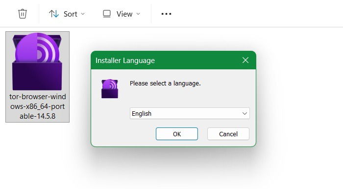 Double-cliquez sur le programme d'installation EXE du navigateur Tor pour Windows et sélectionnez une langue d'installation.