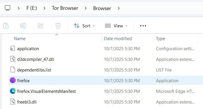 Double-cliquez sur "Firefox" icône dans le navigateur Tor "Navigateur" sous-dossier.