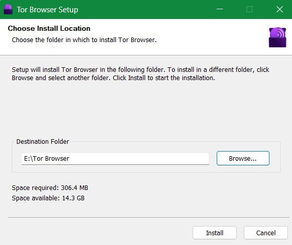Procédez à l'installation de Tor sur la clé USB à partir du chemin du dossier USB E:/